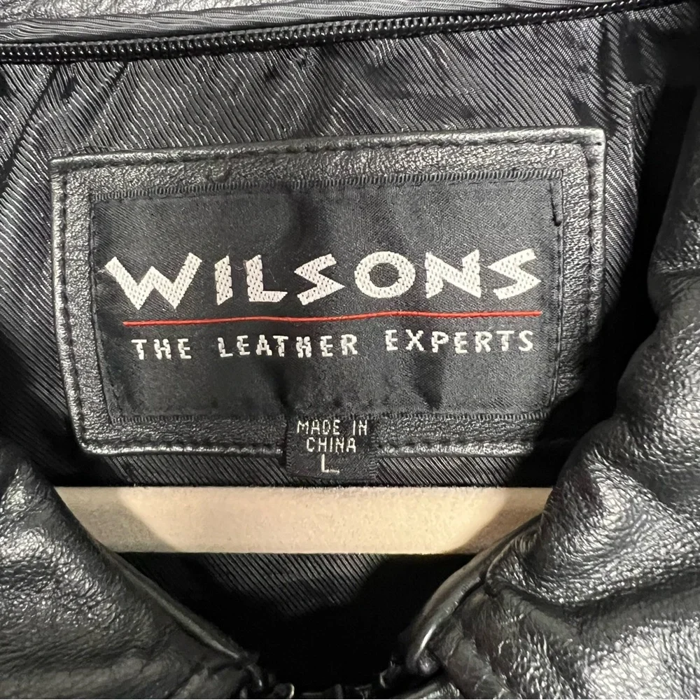Vintage! Wilson's Black Belted Leather Jacket Size Large - Picture 5 of 12